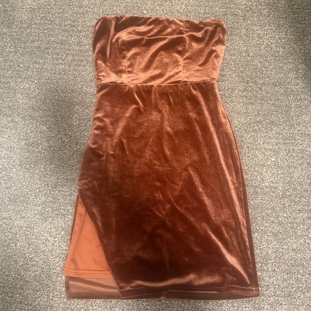 Brown velvet mini dress